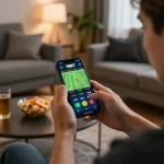 Engaging in dynamic gameplay on the 9BET app in a cozy home setting.