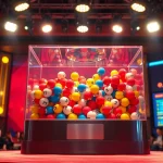 Kqxs vibrant lottery drawing scene with colorful balls in a professional studio