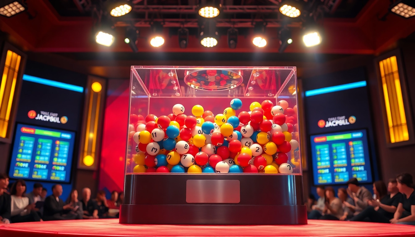 Kqxs vibrant lottery drawing scene with colorful balls in a professional studio