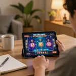 Engaging gameplay at NHÀ CÁI VUA88, a player strategizing with an online casino on a tablet