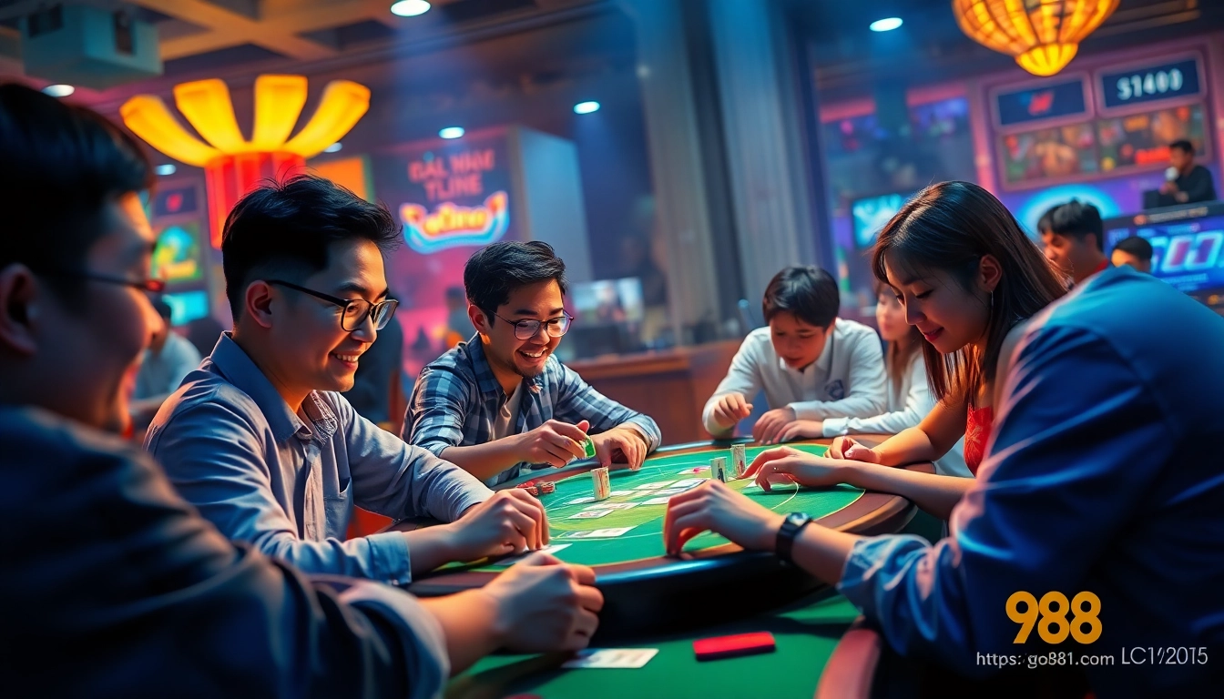 Players engaging with online card games at https://go88c1.com/ showcasing a lively gaming atmosphere.