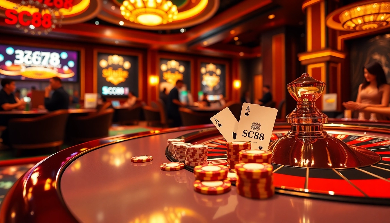 Experience the excitement of Trang Chủ SC88 with vibrant casino action and engaging gambling visuals.