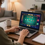 GA88 online gambling setup with player focused on live dealer blackjack game, emphasizing strategic betting