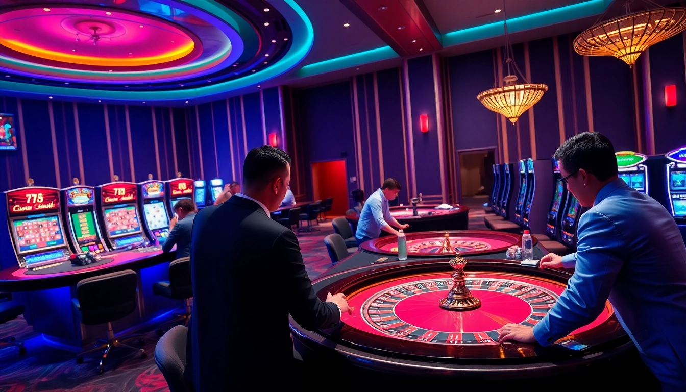 Engaging players at https://78wins.io/ in a luxurious online casino atmosphere filled with excitement and betting action.