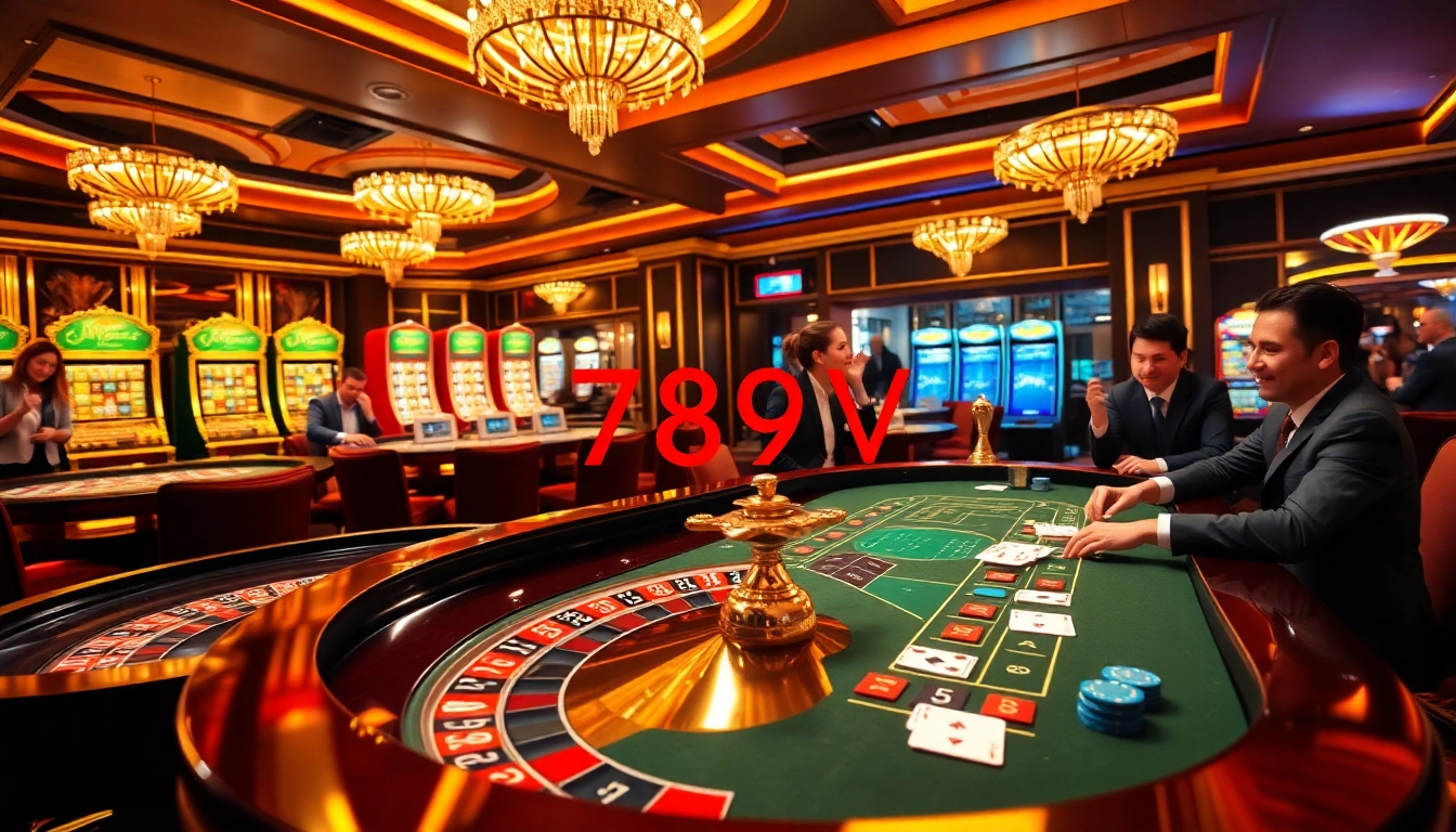 Players engaging in an exciting poker game at 789VN with vibrant casino elements.