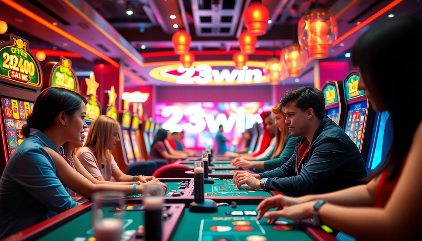 Explore a thrilling online gaming experience at https://www.23win.world/ with vibrant casino scenes showcasing exciting gameplay.