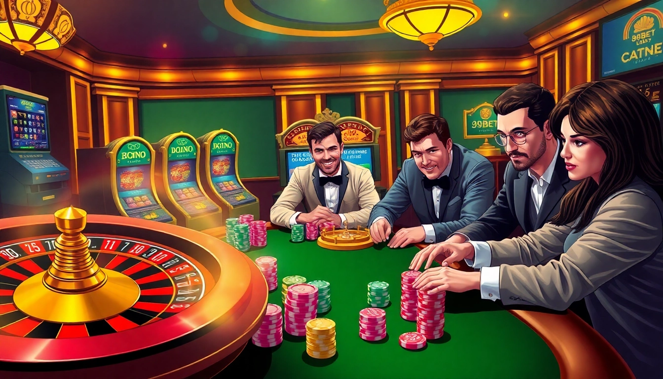 Experience the thrill of gambling with a vibrant casino scene showcasing link vào 89bet in a luxurious atmosphere.