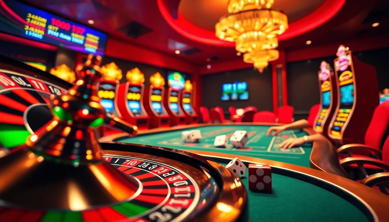 Engaging scene of rr88 linh with players enjoying various table games and slots in a vibrant casino setting.