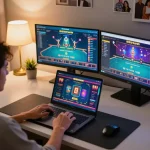 Play and win at 555win with engaging online gaming scenes from a modern home setup