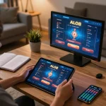 Engaging online gaming session with ALO8 interface displayed on tablet, showcasing strategic betting.
