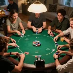 Players engaged in a lively home poker game at table, showcasing the excitement of max88s strategy.