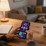 Engaged player using XOCDIA88 app for mobile betting in a cozy home setting.