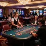 Các người chơi tham gia vào bàn roulette trong khi tận hưởng trải nghiệm LUCK8 trong không khí sôi động của sòng bạc.