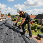 Expert dakdekker in Harderwijk die kwaliteits bitumen dakbedekkingsmaterialen aanbrengt op een woonhuis.