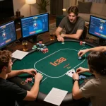 Players enjoying an engaging online gaming session on lc88 with poker chips in a cozy environment