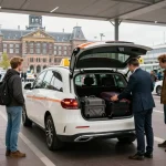 Comfortabele Taxi Amsterdam service met professionele chauffeur die reizigers op de luchthaven helpt.