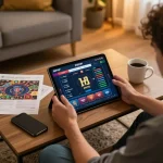 Player engaging in online betting with PHPVIP interface on tablet in cozy living room.