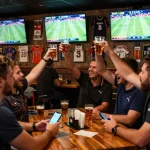 Dabet sports betting venue showcasing enthusiastic fans cheering during a live game.