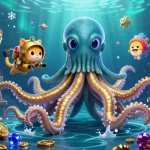 Spin the sun slot reels amidst a kraken and diving cat in an ocean treasure scene.