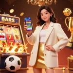 Engage with uk88's thrilling sports betting action on a smartphone within a vibrant casino scene.