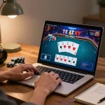 Player enjoying an online poker game with MAN88 graphics displayed, enhancing strategic gameplay at home