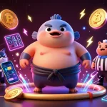 Join the fun at ALO8 with exciting underwater gambling scenes featuring a puffed fugu and vibrant crypto elements.