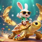 Winning big at luck8s with a lucky rabbit and golden turtle in an exciting casino scene.