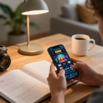 Engaging atmosphere of online gaming from RR88 on a smartphone with strategic notes.