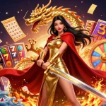Win big at Sunwin with vibrant slot reels and a dynamic gaming atmosphere in this engaging illustration.