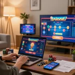 nhà cái LU88 online gaming session in a cozy home environment with strategy notes visible