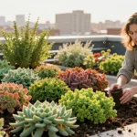 Prachtige daktuin met verschillende soorten sedumplanten die gedijen in zonlicht.