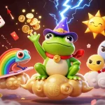 Engage with vipwin through a vibrant illustration of winnings and playful spirits in an enchanted casino.