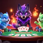No deposit casino bonuses illustrated with a ghostly wolf pack leader, poker elements, and vibrant spirits.