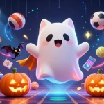 Engage with exciting gaming at Go88 com featuring a friendly ghost cat and vampire bat in a haunted casino.