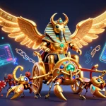 Engage with man88’s vibrant gaming scene featuring a golden scarab beetle amidst dynamic crypto elements.