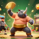 Experience the excitement of RED88 with a beetle sumo champion as golden coins fly during gameplay.