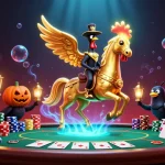 LUCKY88 showcases an exciting casino scene with a golden rooster and vibrant gambling elements.